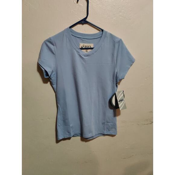 Asics Tops - New Asics Women Sky Blue Athletic Top Semi-Fitted Medium Short Sleeve Ecoline